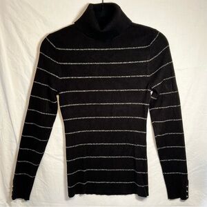 White House Black Market Women’s L Black/Silver Metallic Striped Ribbed Sweater